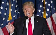 Republican presidential candidate Donald Trump gives a foreign policy speech at the Mayflower Hotel in Washington, Wednesday, April 27, 2016.  (AP/Evan Vucci)