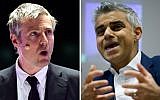 Left: The Conservatives' London mayoral candidate Zac Goldsmith speaks at a London Mayoral Accountability Assembly at the Queen Elizabeth Olympic Park in London on April 28, 2016; Right: Labour's candidate for London mayor Sadiq Khan speaks at an event in London on January 28, 2016. (AFP/Justin Tallis and Leon Neal)