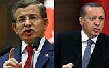This combination of pictures shows Turkish Prime Minister and leader of Turkey's ruling party, the Justice and Development Party (AKP) Ahmet Davutoglu (left) in Ankara on May 3, 2016 and Turkish President Recep Tayyip Erdogan (right) delivering a speech in Ankara on February 24, 2016
(ADEM ALTAN / AFP)
