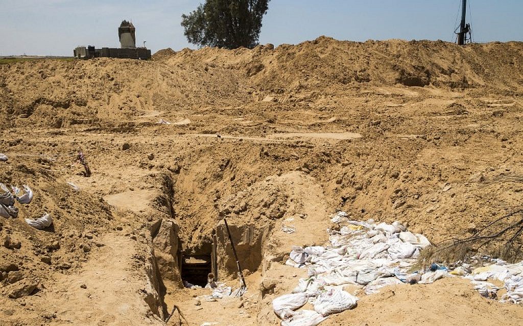 Illustrative. A picture taken on May 6, 2016, from the Israeli side of the border between Israel and the Gaza Strip shows the exit of a newly unearthed Hamas attack tunnel. (AFP PHOTO / JACK GUEZ)