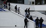 French gendarmes taking part in a mock terrorist attack exercise in front of the "Palais des Festivals" as part of the security measures set for the upcoming Cannes film festival, in Cannes, southeastern France on April 21, 2016. (AFP/VALERY HACHE)