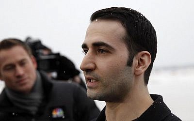 This file photo taken on January 20, 2016 shows Amir Hekmati, a Marine held in Iran, speaking to the media after he arrived in Flint, Michigan. (AFP/GETTY IMAGES NORTH AMERICA / Sarah RICE)