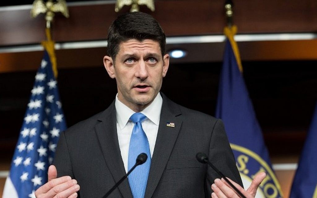 US Speaker of the House Paul Ryan makes his weekly briefing after meeting Republican presidential candidate Donald Trump on Capitol Hill in Washington, DC, on May 12, 2016. (AFP / Nicholas Kamm)