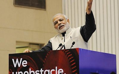 Indian Prime Minister Narendra Modi gesturing as he speaks during an event to launch an initiative to bolster start-ups in New Delhi, January 16, 2016. (AFP)