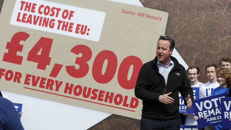 British Prime Minister David Cameron delivers a speech at a 'Stronger In' campaign event in his Witney constituency in central England on May 14, 2016. (Eddie Keogh/Pool/AFP) British Prime Minister David Cameron delivers a speech at a 'Stronger In' campaign event in his Witney constituency in central England on May 14, 2016. (Eddie Keogh/Pool/AFP)