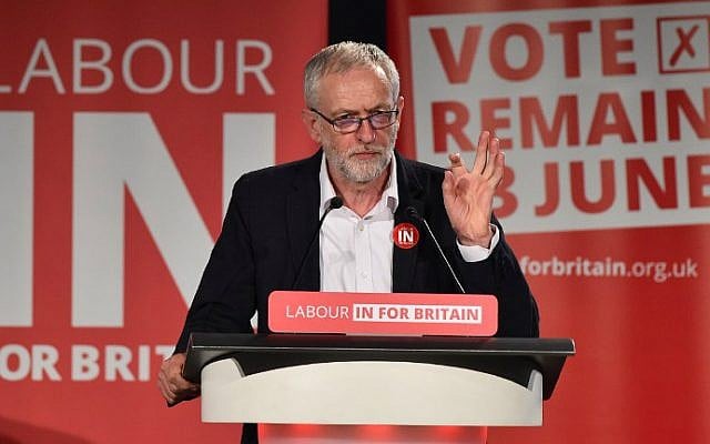 UK opposition Labour Party leader Jeremy Corbyn delivers a speech at a 'Rally to Remain' event in central London on May 14, 2016. (Ben Stansall/AFP)