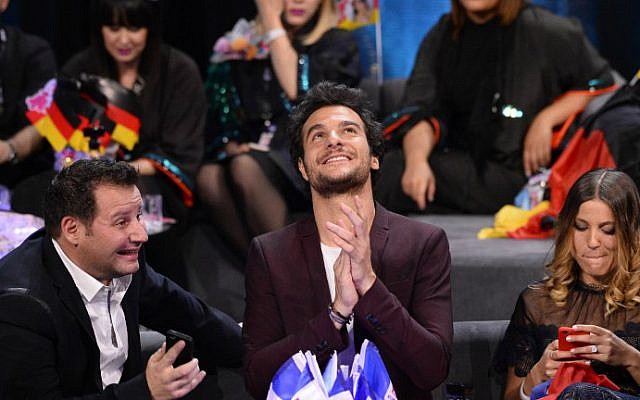 Amir Haddad, representing France with the song “J’ai Cherche,” reacts during the grand final of the Eurovision Song Contest 2016 in Stockholm, on May 14, 2016. (Jonathan Nackstrand/AFP) Amir Haddad, representing France with the song “J’ai Cherche,” reacts during the grand final of the Eurovision Song Contest 2016 in Stockholm, on May 14, 2016. (Jonathan Nackstrand/AFP)