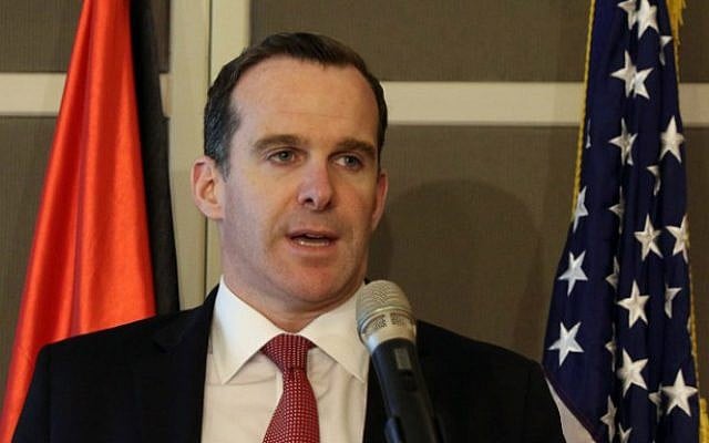 File photo of Brett McGurk, US Special Presidential Envoy for the Global Coalition to Counter IS (Islamic State), at a news conference in Amman, Jordan on May 15, 2016. (Khalil Mazraawi/AFP)