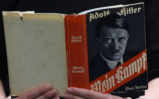 A German edition of Adolf Hitler's 'Mein Kampf' ('My Struggle') at the Berlin Central and Regional Library (Zentrale Landesbibliothek, ZLB) in Berlin, Germany, December 7, 2015 (AFP/Tobias Schwarz)