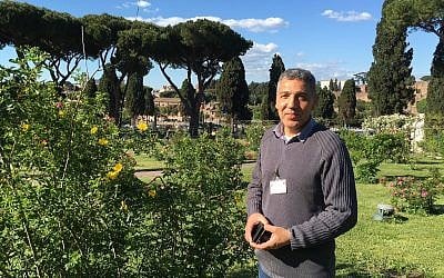 Salvatore Ianni has been giving tours of the Rome public Rose Garden for 23 years. Each spring he greets an influx of visitors between the months of April and June (Rossella Tercatin) Salvatore Ianni has been giving tours of the Rome public Rose Garden for 23 years. Each spring he greets an influx of visitors between the months of April and June (Rossella Tercatin/Times of Israel)