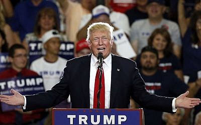In this May 24, 2016 file photo, Republican presidential candidate Donald Trump speaks at a campaign event in Albuquerque, N.M. (AP Photo/Brennan Linsley, File)