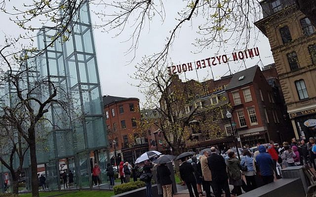 Yom HaShoah Commemoration in Boston on May 1, 2016, at the New England Holocaust Memorial along the Freedom Trail (Matt Lebovic/The Times of Israel) Yom HaShoah Commemoration in Boston on May 1, 2016, at the New England Holocaust Memorial along the Freedom Trail (Matt Lebovic/The Times of Israel)