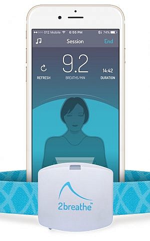 2breathe's wearable device and iOS app. (Courtesy)