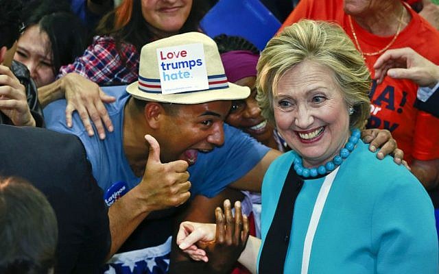 Democratic presidential candidate Hillary Clinton greets supporters as she campaigns at East Los Angeles College in Los Angeles, California, Thursday, May 5, 2016. (AP Photo/Damian Dovarganes) Democratic presidential candidate Hillary Clinton greets supporters as she campaigns at East Los Angeles College in Los Angeles, California, Thursday, May 5, 2016. (AP Photo/Damian Dovarganes)