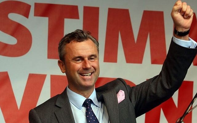 Presidential candidate Norbert Hofer of Austria's far-right Freedom Party waves to supporters during the final election campaign event in Vienna, Austria, on May 20, 2016. (AP Photo/Ronald Zak) Presidential candidate Norbert Hofer of Austria's far-right Freedom Party waves to supporters during the final election campaign event in Vienna, Austria, on May 20, 2016. (AP Photo/Ronald Zak)