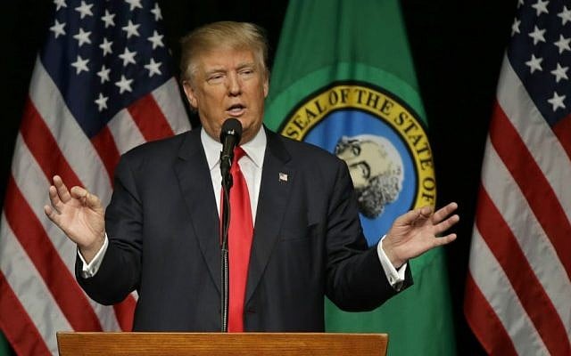 In this photo taken May 7, 2016, Republican presidential candidate Donald Trump speaks during a rally in Spokane, Washington. (AP Photo/Ted S. Warren) In this photo taken May 7, 2016, Republican presidential candidate Donald Trump speaks during a rally in Spokane, Washington. (AP Photo/Ted S. Warren)