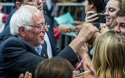 Democratic presidential candidate Bernie Sanders, left, greets supporters after making a speech Friday, May 20. 2016, in Albuquerque, New Mexico. (Roberto E. Rosales/The Albuquerque Journal via AP)