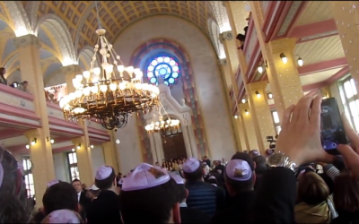 Interior of the Grand Synagogue of Edirne in Northwest Turkey following the completion of its restoration in 2015. (Screen capture: YouTube) Interior of the Grand Synagogue of Edirne in Northwest Turkey following the completion of its restoration in 2015. (Screen capture: YouTube)
