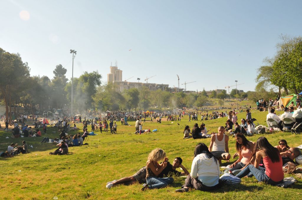 Spirals of smoke and the smell of grilled meat at Sacher Park on Israel's 63rd Independence Day in 2011 (Sophie Gordon/Flash 90)