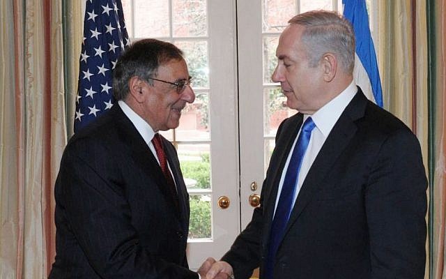 Prime Minister Benjamin Netanyahu, right, meets with the-then US Secretary of Defense Leon Panetta in Washington DC, USA, March 06, 2012. (Amos Ben Gershom/GPO/FLASH90) Prime Minister Benjamin Netanyahu, right, meets with the-then US Secretary of Defense Leon Panetta in Washington DC, USA, March 06, 2012. (Amos Ben Gershom/GPO/FLASH90)
