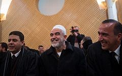 Leader of the banned northern branch of the Islamic Movement in Israel, Sheikh Raed Salah center, in the Supreme Court in Jerusalem January 26, 2016. (Yonatan Sindel/Flash90)