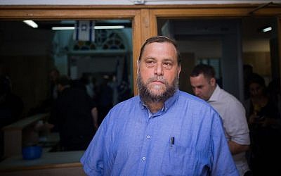 Lehava chairman Benzi Gopstein leaves the Jerusalem Magistrates Court in Jerusalem on April 10, 2016. ( Yonatan Sindel/Flash90) 