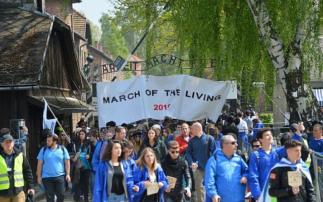 Young Jews from all over the world participate in the March of the Living ceremony at the Auschwitz death camp in Poland, as Israel marks annual Holocaust Memorial Day, on May 5, 2016. (Photo by Yossi Zeliger/FLASH90) 