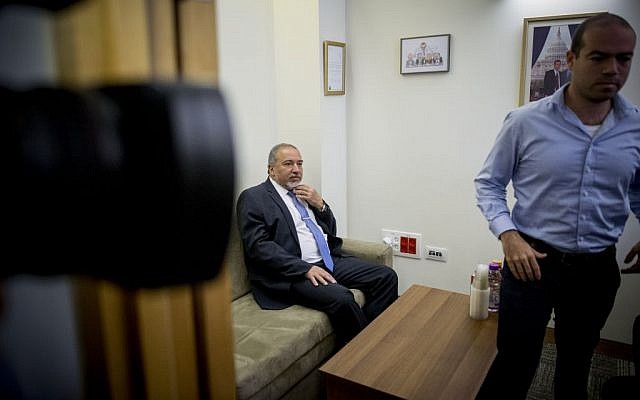 Avigdor Liberman meets with Tourism Minister Yariv Levin during coalition talks at the Knesset, the Israeli parliament in Jerusalem, May 19, 2016. (Yonatan Sindel/Flash90) Avigdor Liberman meets with Tourism Minister Yariv Levin during coalition talks at the Knesset, the Israeli parliament in Jerusalem, May 19, 2016. (Yonatan Sindel/Flash90)