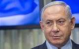 Prime Minister Benjamin Netanyahu after signing a deal to bring Yisrael Beytenu into the government coalition, May 25, 2016. (Yonatan Sindel/FLASH90)