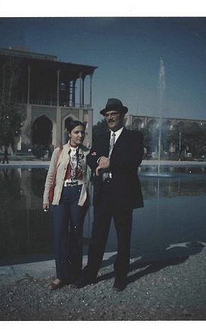 Farideh Goldin as a teenager stands beside her father, Baba, in Istafan, Iran, in 1971 (courtesy)
