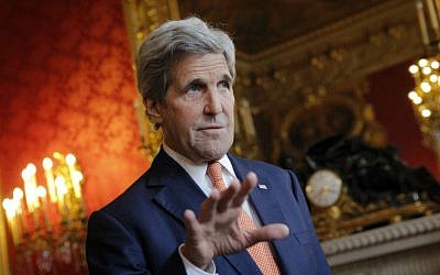 US Secretary of State John Kerry speaks to journalists before a meeting with French Foreign Minister Jean-Marc Ayrault, in Paris, May 9, 2016. (AP Photo/Christophe Ena, File)