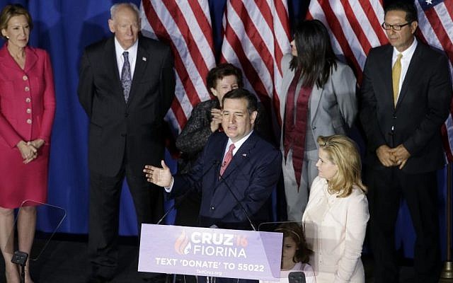 Republican presidential candidate, Sen. Ted Cruz, R-Texas, speaks during a primary night campaign event, Tuesday, May 3, 2016, in Indianapolis. (AP/Darron Cummings) 