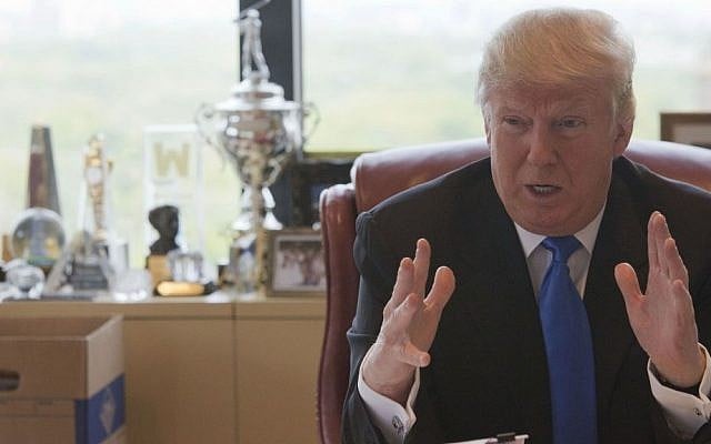 US Republican presidential candidate Donald Trump speaks during an interview with The Associated Press in his office at Trump Tower in New York, May 10, 2016. (AP/Mary Altaffer) US Republican presidential candidate Donald Trump speaks during an interview with The Associated Press in his office at Trump Tower in New York, May 10, 2016. (AP/Mary Altaffer)