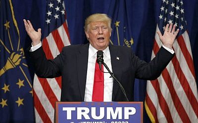 Republican presidential candidate Donald Trump speaks during a campaign stop Monday, May 2, 2016, in South Bend, Indiana. (AP Photo/Charles Rex Arbogast)