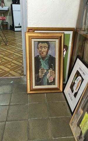 An oil painting of Oskar Schindler by Joseph Bau, who stayed in touch with his savior for the rest of his life (Jessica Steinberg/Times of Israel)