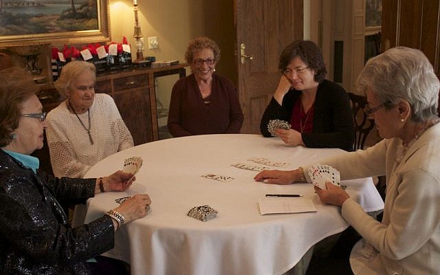 Author Betsy Lerner (second from right) playing with the Bridge Ladies. (Courtesy)