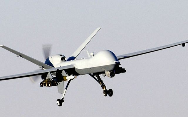 An American MQ-9 Reaper unmanned aerial vehicle prepares to land after a mission in support of Operation Enduring Freedom in Afghanistan. (US Air Force photo/Staff Sgt. Brian Ferguson/USAF Photographic Archives/Public Domain/Wikipedia) An American MQ-9 Reaper unmanned aerial vehicle prepares to land after a mission in support of Operation Enduring Freedom in Afghanistan. (US Air Force photo/Staff Sgt. Brian Ferguson/USAF Photographic Archives/Public Domain/Wikipedia)
