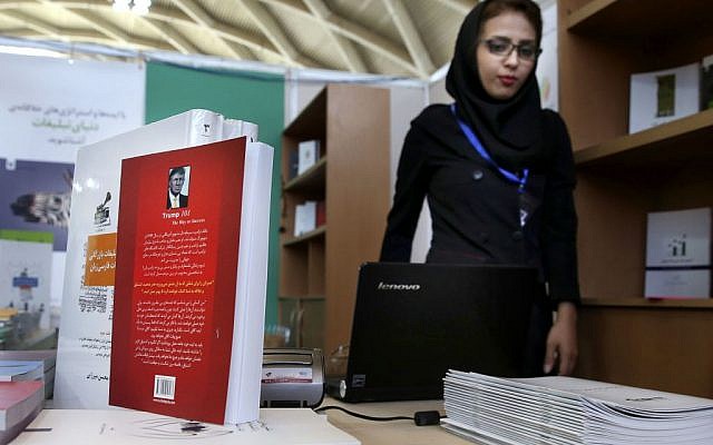 This picture taken on May 10, 2016 shows, US presidential candidate Donald Trump's book " Trump 101: The Way To Success" translated to Persian on display during Tehran's International Book Fair in Iran. (AP Photo/Vahid Salemi)