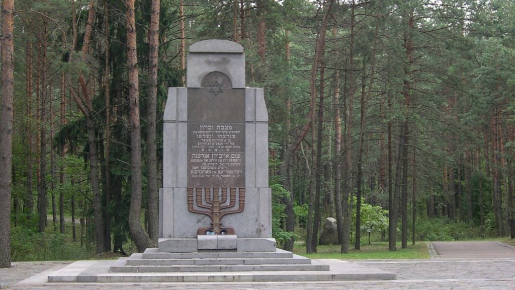 A memorial for the Jewish victims of the Ponary Massacre just outside of Vilnius, Lithuania. 70,000 Jews, along with 28,000 Poles and Russians, were murdered near the Ponary railway station between July, 1941 and August, 1944 (Wikimedia commons) A memorial for the Jewish victims of the Ponary Massacre just outside of Vilnius, Lithuania. 70,000 Jews, along with 28,000 more Poles and Russians, were murdered near the railway station of Ponary between July, 1941 and August, 1944 (Wikimedia commons)