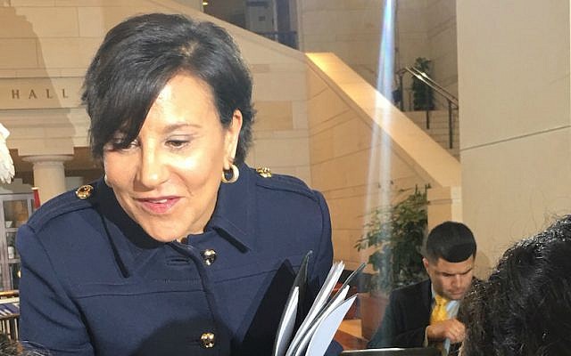 US Commerce Secretary Penny Pritzker at an event commemorating the Holocaust in the Capitol building in Washington, DC, May 5, 2016. (Ron Kampeas/JTA) US Commerce Secretary Penny Pritzker at an event commemorating the Holocaust in the Capitol building in Washington, DC, May 5, 2016. (Ron Kampeas/JTA)