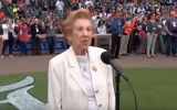 Hermina Hirsch singing the national anthem before a Major League baseball game between the Detroit Tigers and Tampa Bay, May, 2016 (YouTube screenshot)