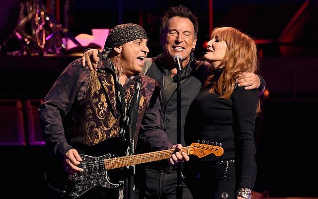 Steven Van Zandt, Bruce Springsteen and Patti Scialfa of Bruce Springsteen and the E Street Band perform at the Los Angeles Sports Arena on March 15, 2016 in Los Angeles, California. (Photo by Kevin Winter/Getty Images via JTA) Steven Van Zandt, Bruce Springsteen and Patti Scialfa of Bruce Springsteen and the E Street Band perform at the Los Angeles Sports Arena on March 15, 2016 in Los Angeles, California. (Photo by Kevin Winter/Getty Images via JTA)
