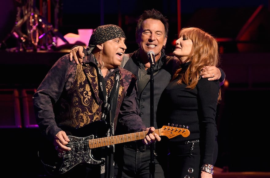 Steven Van Zandt, Bruce Springsteen and Patti Scialfa of Bruce Springsteen and the E Street Band perform at the Los Angeles Sports Arena on March 15, 2016 in Los Angeles, California. (Photo by Kevin Winter/Getty Images via JTA) Steven Van Zandt, Bruce Springsteen and Patti Scialfa of Bruce Springsteen and the E Street Band perform at the Los Angeles Sports Arena on March 15, 2016 in Los Angeles, California. (Photo by Kevin Winter/Getty Images via JTA)