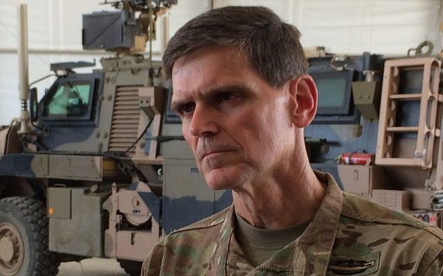 Army Gen. Joseph Votel speaks to reporters at a base in Taji, Iraq, Friday, May 20, 2016 (AP Photo/Robert Burns)