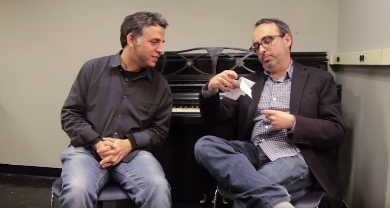 Etgar Keret and Gary Shteyngart in conversation at New York's Symphony Space in April 2012 (Courtesy YouTube screen grab)