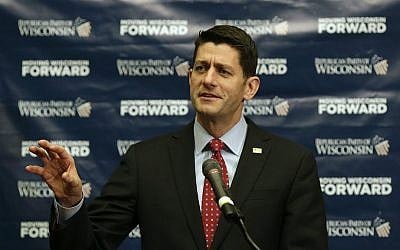 House Speaker Paul Ryan, R-Wisconsin, at a press conference during the Republican Party of Wisconsin 2016 State Convention at the KI Convention Center in Green Bay, Wisconsin, on Saturday, May 14, 2016. (Evan Siegle/The Green Bay Press-Gazette via AP)