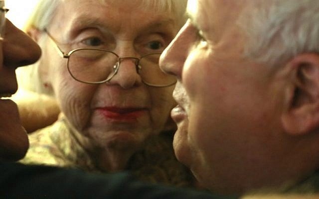 Izak Sagui (left) and his long lost brother Shep Shell reunite after seven decades with their biological mother in 'Aida's Secrets.' (Courtesy)