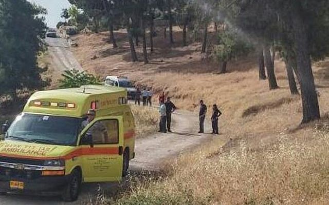 Rescuers at the site of a stabbing attack that left two elderly women moderately wounded, in Armon Hanatziv in southern Jerusalem, May 10, 2016. (Magen David Adom) Rescuers at the site of a stabbing attack that left two elderly women moderately wounded, in Armon Hanatziv in southern Jerusalem, May 10, 2016. (Magen David Adom)
