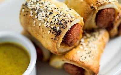 Dogs -- not pigs -- in a blanket are a staple item at Mile End Deli (Daniel Krieger)