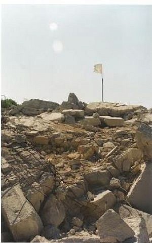 A Hezbollah flag flies over the remains of the Pumpkin fort in southern Lebanon, after the IDF's withdrawal in 2000 (Courtesy Matti Friedman) A Hezbollah flag flies over the remains of the Pumpkin fort in southern Lebanon, after the IDF's withdrawal in 2000 (Courtesy Matti Friedman)